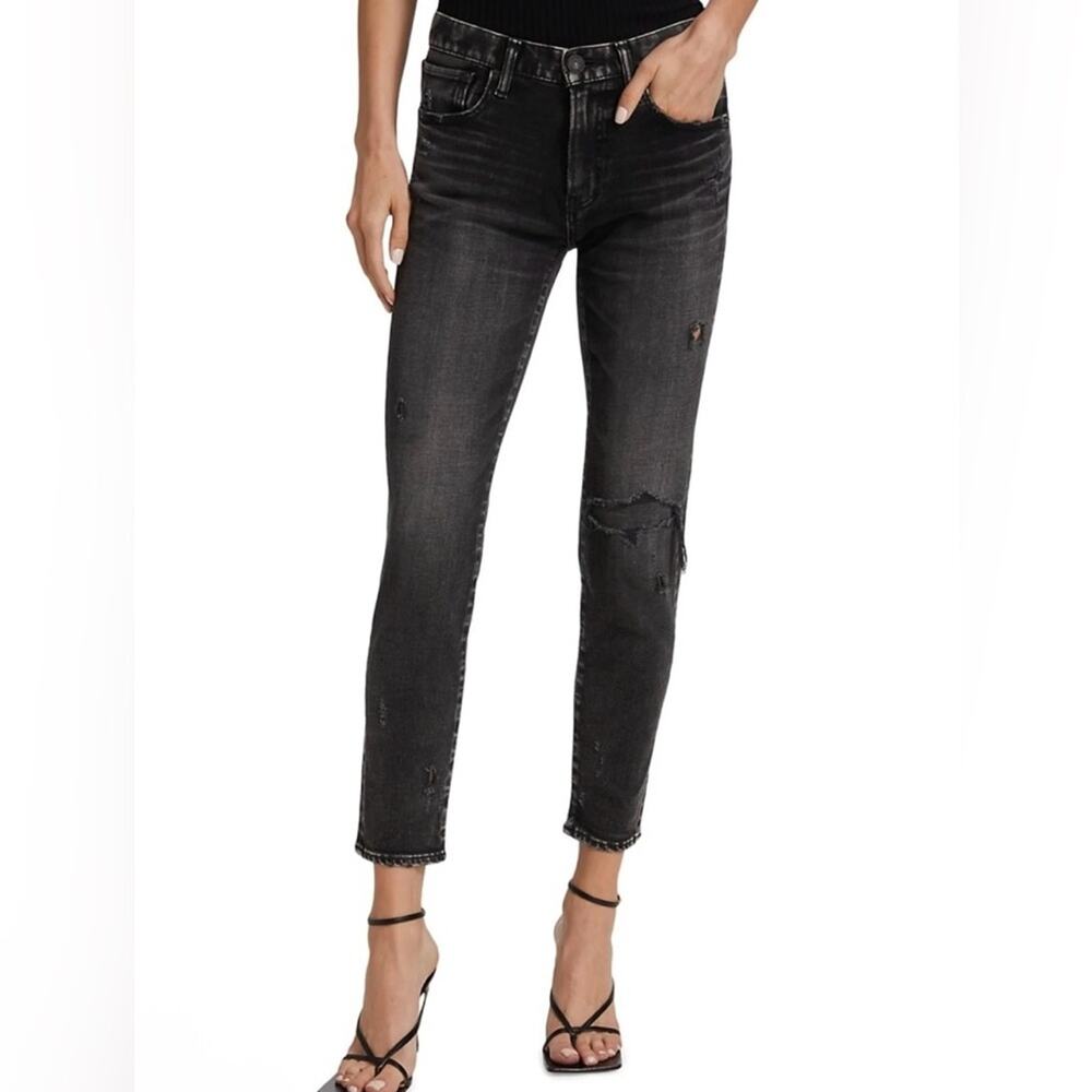 Moussy Vintage Lenwood Distressed Skinny Jeans in Washed Black Size 26